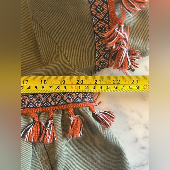 ZARA BASIC Dept. Z1975 DENIM Bell Sleeve Cotton Jacket W/ Fringe Trim L Olive - Picture 10 of 12